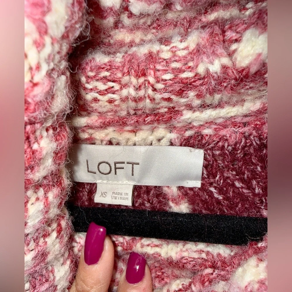 NWT LOFT Burgundy and Cream Cowl Neck Sweater​ - XS